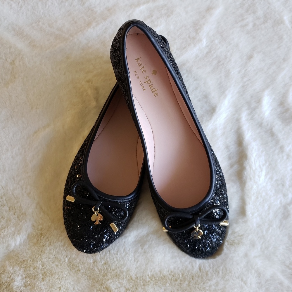 Kate Spade Black Willa Glitter Ballet Flats